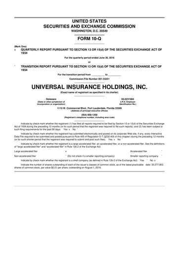 Vorschaubild Universal Insurance Holdings 10-Q Quartalsbericht 2016 