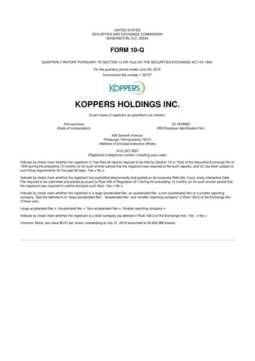 Vorschaubild Koppers Holdings 10-Q Quartalsbericht 2016 