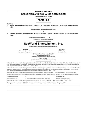 Thumbnail United Parks & Resorts 10-Q Quarterly Report FY2016 