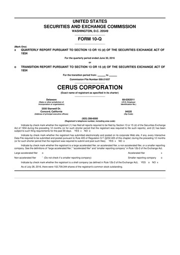 Thumbnail Cerus Corporation 10-Q Quarterly Report FY2016 