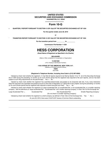 Thumbnail Hess 10-Q Quarterly Report FY2016 