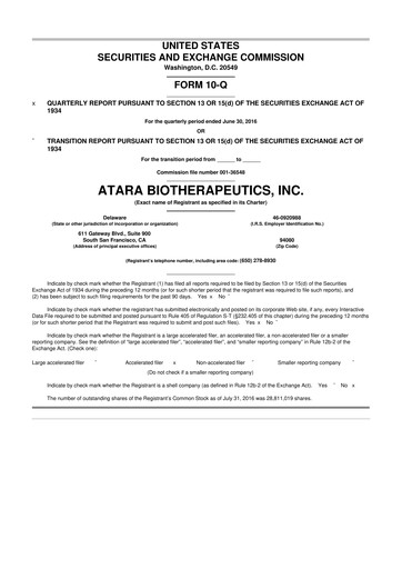 Miniature Atara Biotherapeutics 10-Q Rapport trimestriel  