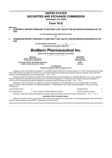Thumbnail BioMarin Pharmaceutical 10-Q Quarterly Report FY2016 