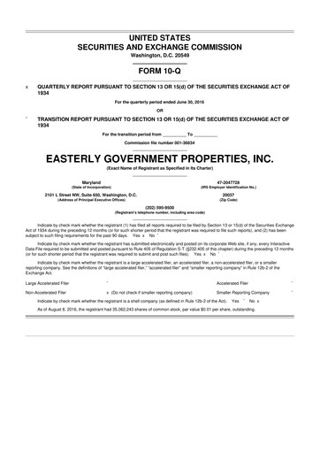 Vorschaubild Easterly Government Properties 10-Q Quartalsbericht 2016 