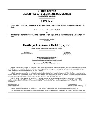 Thumbnail Heritage Insurance 10-Q Quarterly Report FY2016 