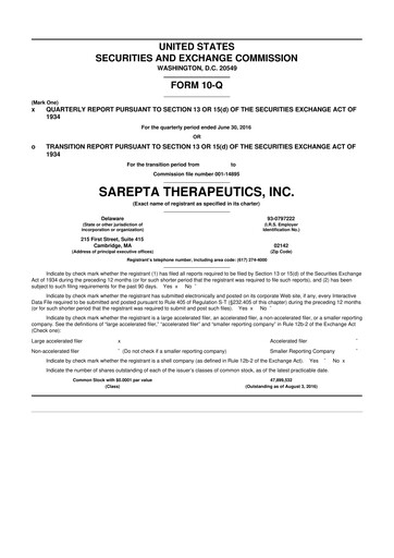 Thumbnail Sarepta Therapeutics
 10-Q Quarterly Report FY2016 
