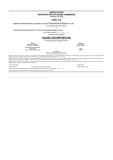 Miniature Diodes Incorporated 10-Q Rapport trimestriel 2016 