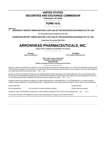 Thumbnail Arrowhead Pharmaceuticals
 10-Q Quarterly Report FY2016 