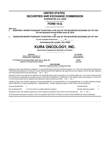 Miniature Kura Oncology
 10-Q Rapport trimestriel 2016 