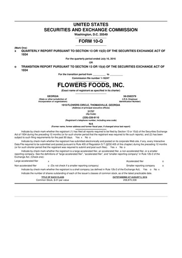 Thumbnail Flowers Foods
 10-Q Quarterly Report FY2016 