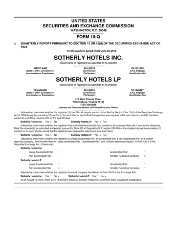 Miniature Sotherly Hotels 10-Q Rapport trimestriel  