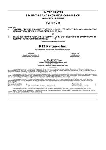 Thumbnail PJT Partners
 10-Q Quarterly Report FY2016 