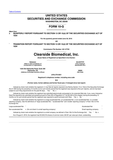 Vorschaubild Clearside Biomedical
 10-Q Quartalsbericht 2016 