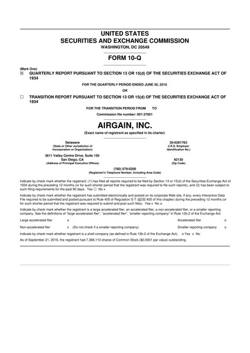 Miniature Airgain 10-Q Rapport trimestriel 2016 