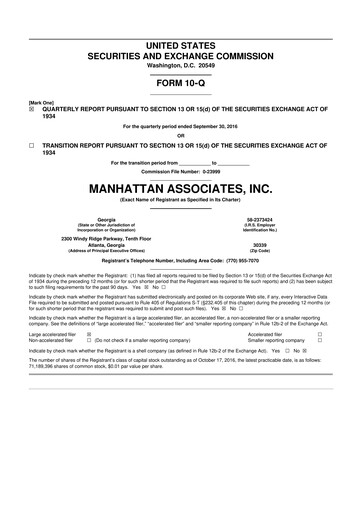 Thumbnail Manhattan Associates
 10-Q Quarterly Report FY2016 