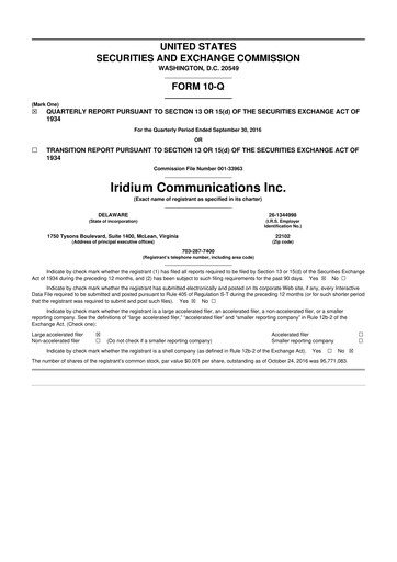 Thumbnail Iridium Communications 10-Q Quarterly Report FY 