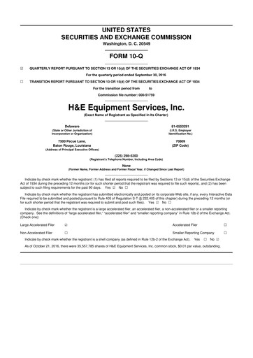Thumbnail H&E Equipment Services 10-Q Quarterly Report FY 