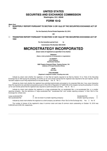 Thumbnail Strategy 
 (MicroStrategy) 10-Q Quarterly Report FY2016 