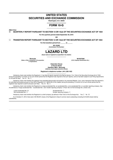 Thumbnail Lazard 10-Q Quarterly Report FY2016 