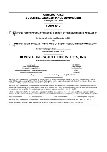 Thumbnail Armstrong World Industries
 10-Q Quarterly Report FY2016 