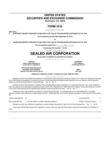Miniature Sealed Air
 10-Q Rapport trimestriel 2016 