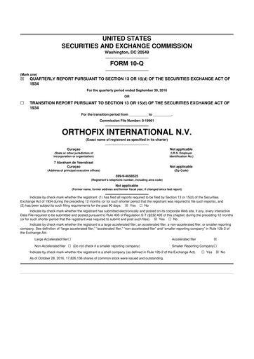 Vorschaubild Orthofix Medical
 10-Q Quartalsbericht 2016 