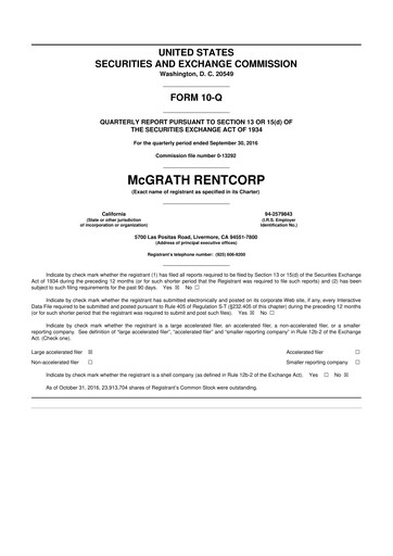 Miniature McGrath RentCorp
 10-Q Rapport trimestriel 2016 