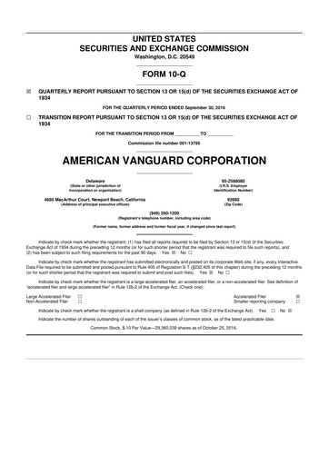 Thumbnail American Vanguard 10-Q Quarterly Report FY 