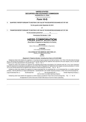 Thumbnail Hess 10-Q Quarterly Report FY2016 
