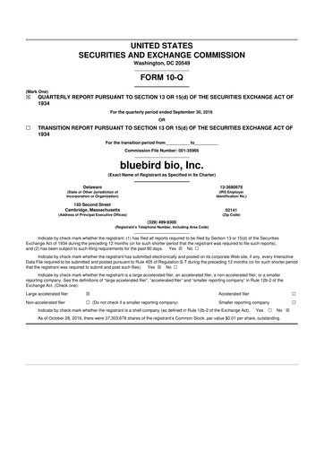 Thumbnail bluebird bio
 10-Q Quarterly Report FY 