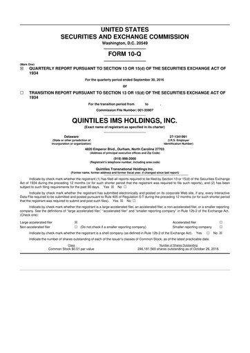 Vorschaubild IQVIA 10-Q Quartalsbericht 2016 