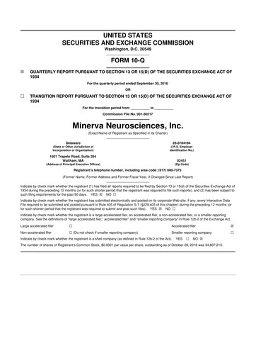 Thumbnail Minerva Neurosciences
 10-Q Quarterly Report FY 