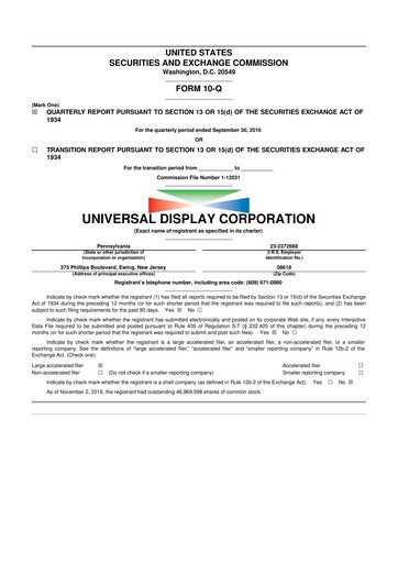 Vorschaubild Universal Display Corporation
 10-Q Quartalsbericht 2016 