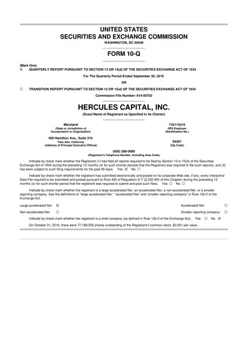 Thumbnail Hercules Capital
 10-Q Quarterly Report FY 