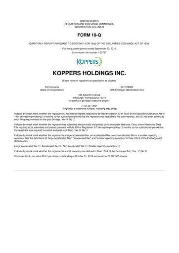 Vorschaubild Koppers Holdings 10-Q Quartalsbericht 2016 