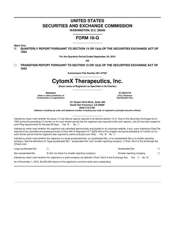 Thumbnail CytomX Therapeutics
 10-Q Quarterly Report FY 