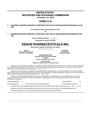 Thumbnail Xenon Pharmaceuticals 10-Q Quarterly Report FY 