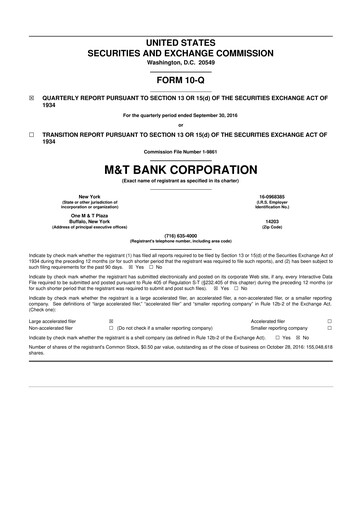 Thumbnail M&T Bank 10-Q Quarterly Report FY2016 