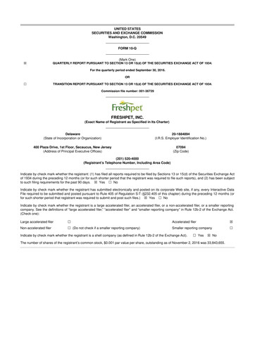 Thumbnail Freshpet 10-Q Quarterly Report FY2016 