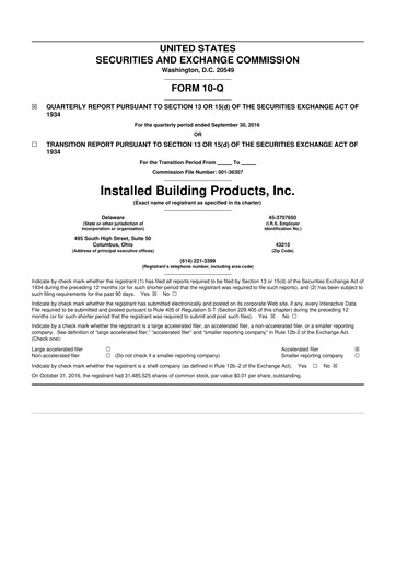 Thumbnail Installed Building Products 10-Q Quarterly Report FY2016 