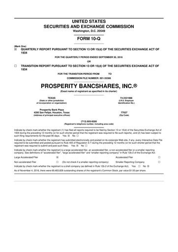 Thumbnail Prosperity Bancshares
 10-Q Quarterly Report FY2016 