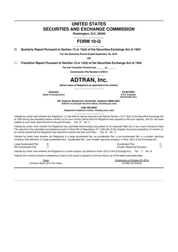 Thumbnail ADTRAN 10-Q Quarterly Report FY2016 