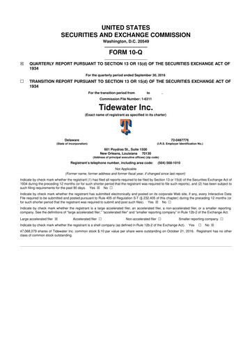 Thumbnail Tidewater 10-Q Quarterly Report FY2017 