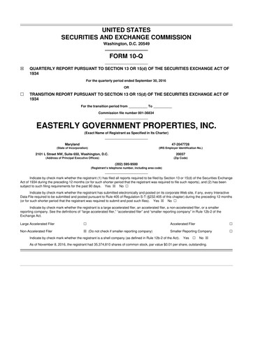Vorschaubild Easterly Government Properties 10-Q Quartalsbericht 2016 
