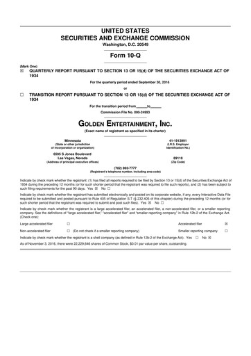 Thumbnail Golden Entertainment
 10-Q Quarterly Report FY2016 