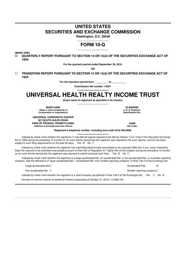 Thumbnail Universal Health Realty Income Trust 10-Q Quarterly Report FY2016 