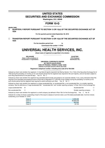 Thumbnail Universal Health Services
 10-Q Quarterly Report FY2016 