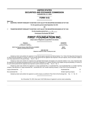 Thumbnail First Foundation
 10-Q Quarterly Report FY2016 