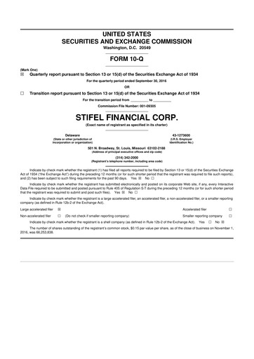 Thumbnail Stifel
 10-Q Quarterly Report FY2016 