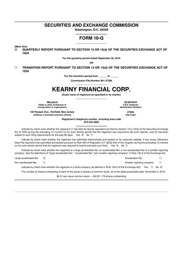 Miniature Kearny Financial
 10-Q Rapport trimestriel 2017 